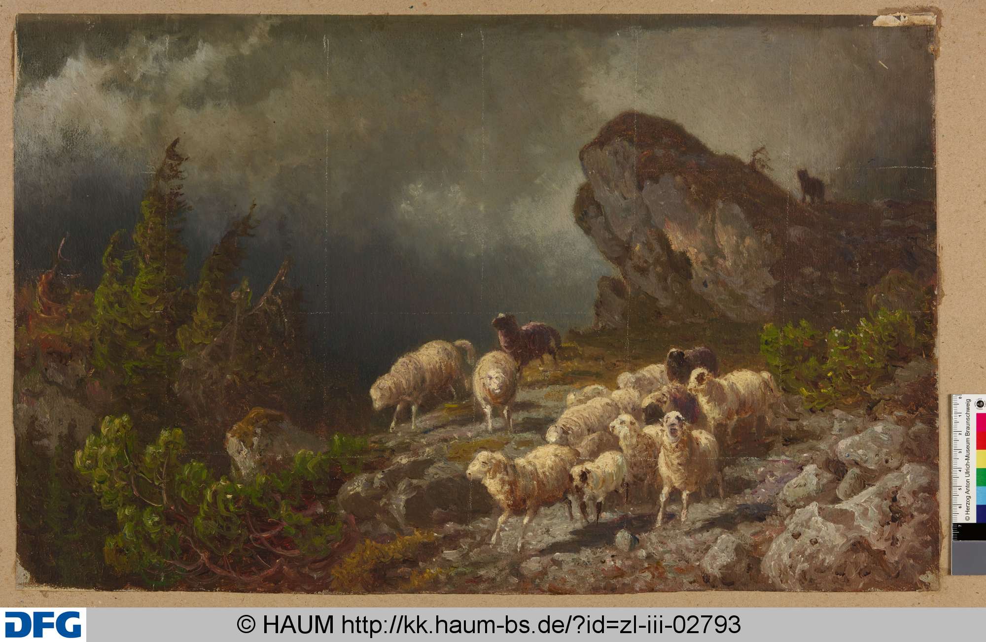Schafherde in einer felsigen Landschaft, Adolf Nickol, 1844–1905