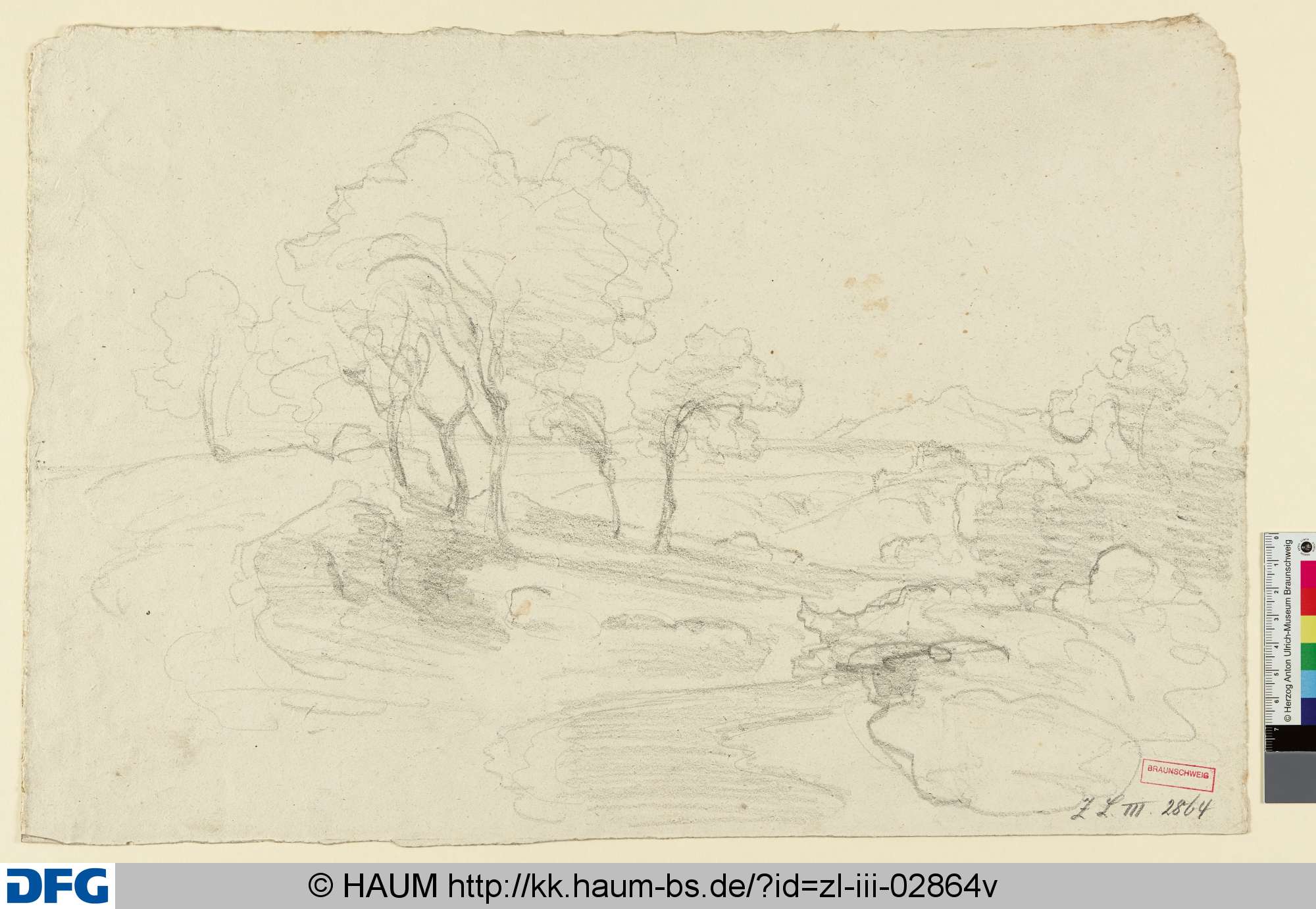 Landschaft mit Bäumen, Adolf Nickol, 1854
