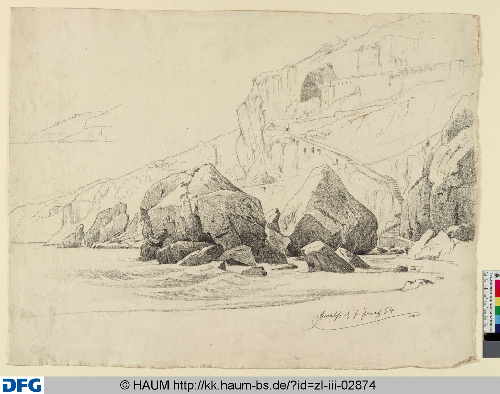 Küste bei Amalfi, Adolf Nickol, 1854