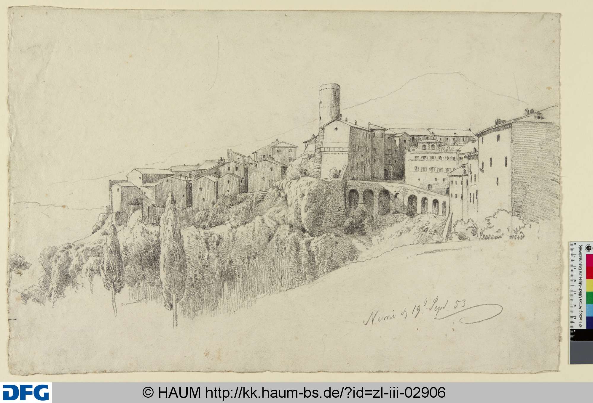 Blick auf Nemi, Adolf Nickol, 1853