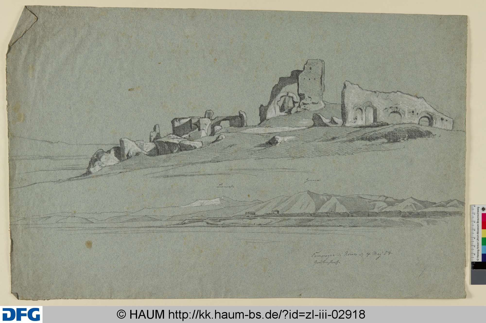 Berglandschaft mit Ruine, Adolf Nickol, 1854