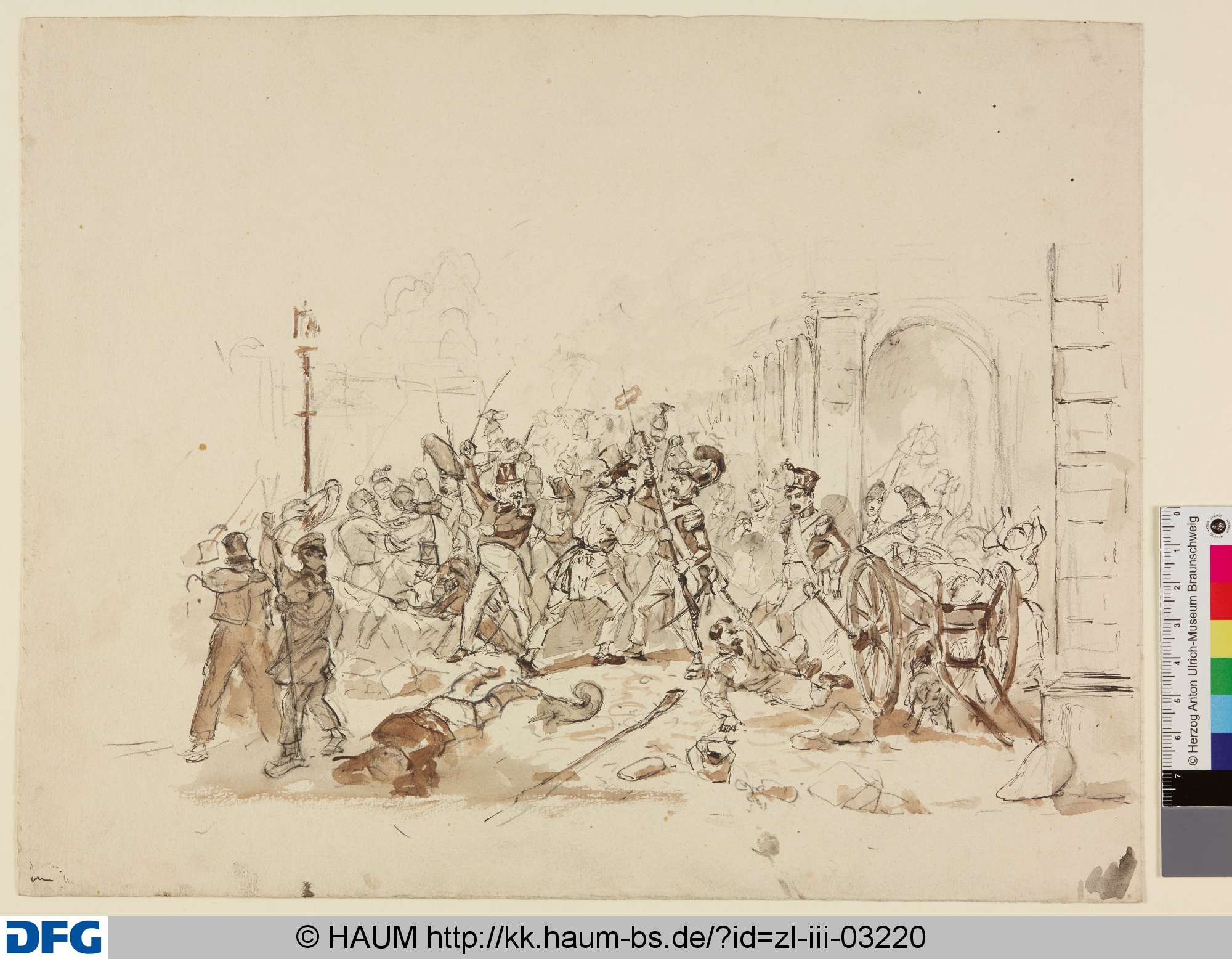 Szene eines Straßenkampfes, Christian Tunica, 1815–1868