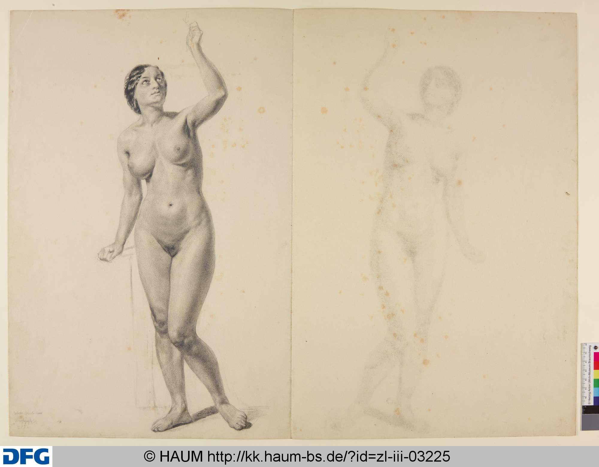 Stehender weiblicher Akt mit erhobenem Arm, Christian Tunica, 1815–1868