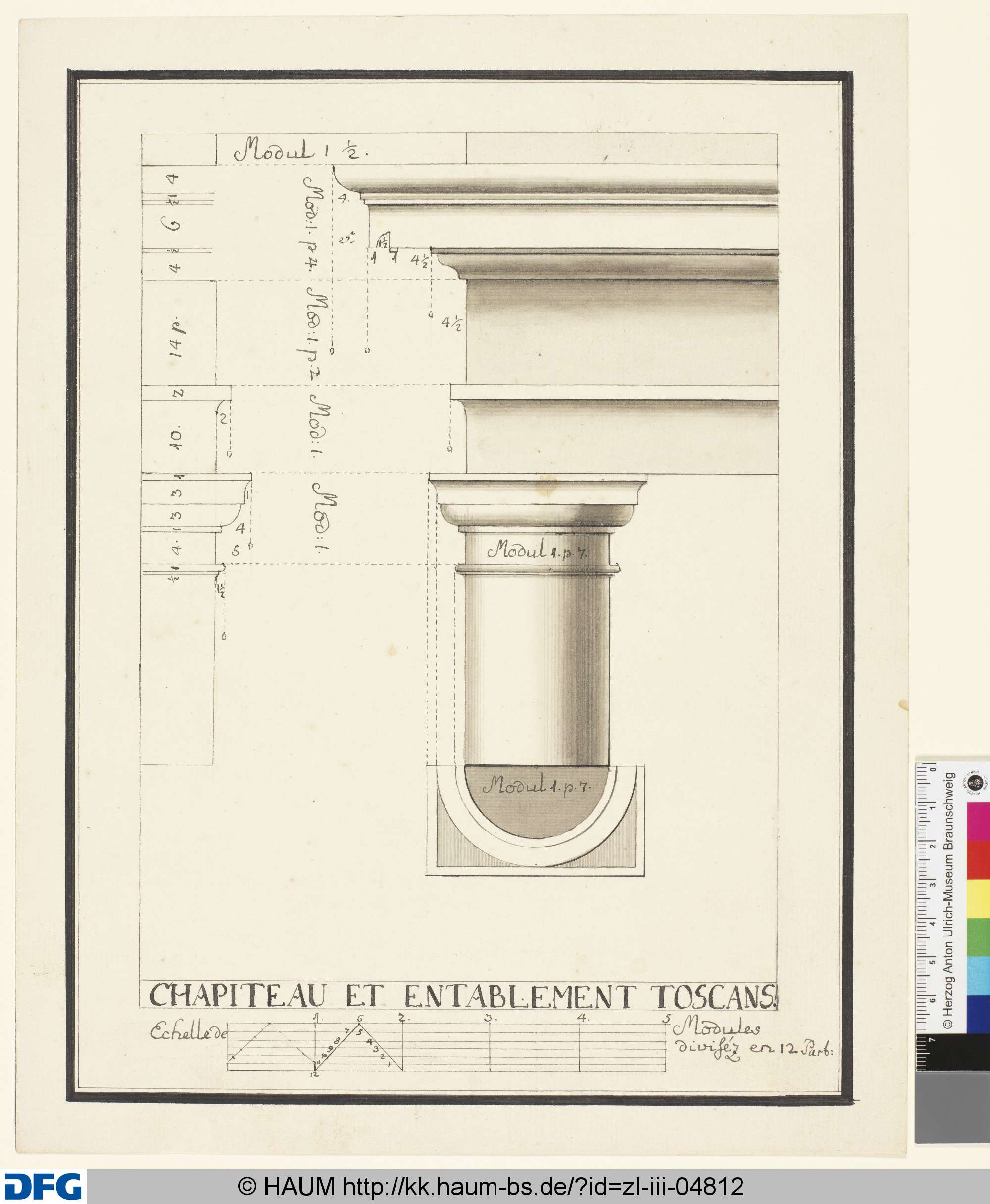 CHAPITEAU ET ENTABLEMENT TOSCANS., Johann Wilhelm Meil, 1753–1805