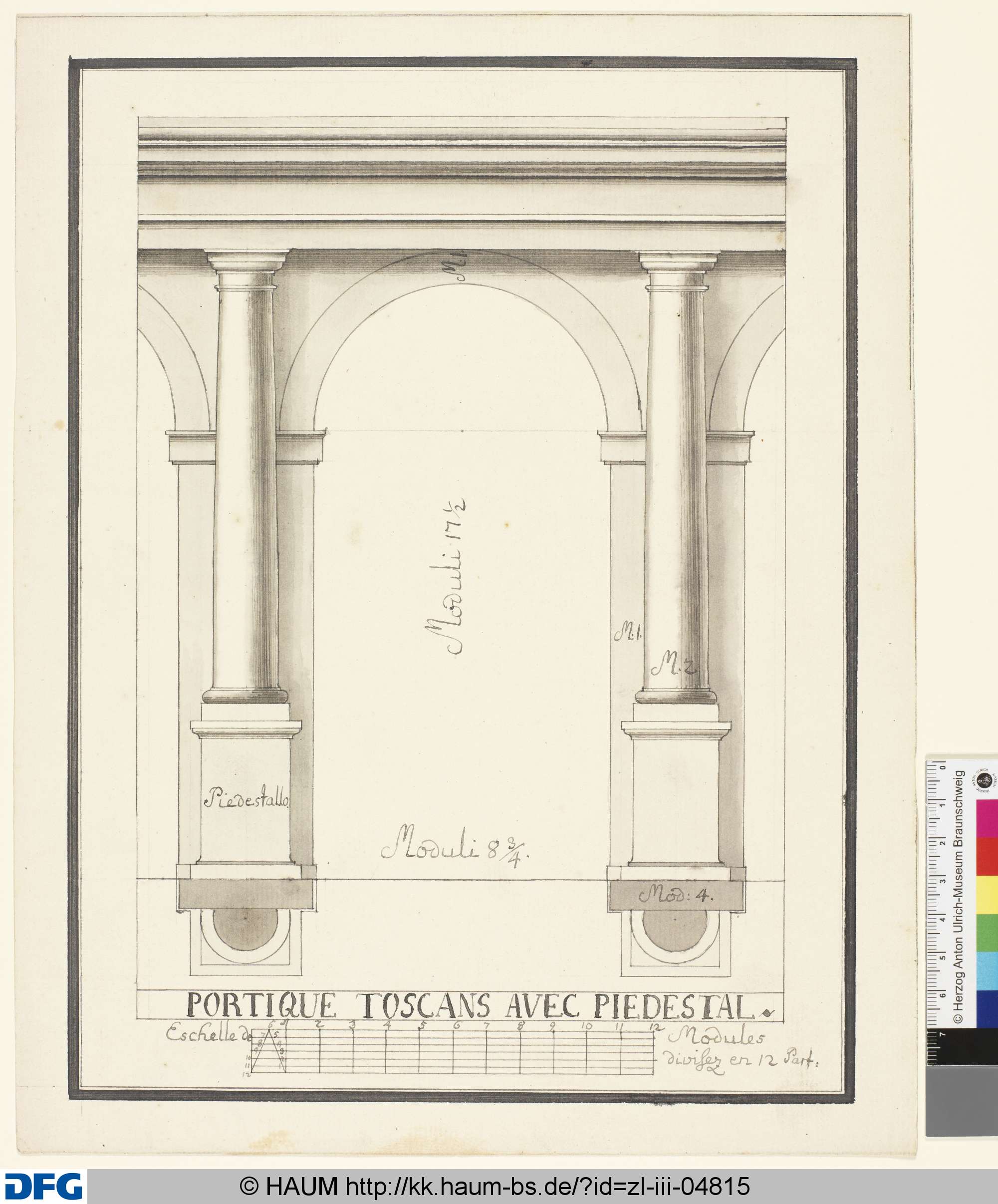 PORTIQUE TOSCANS AVEC PIEDESTAL., Johann Wilhelm Meil, 1753–1805