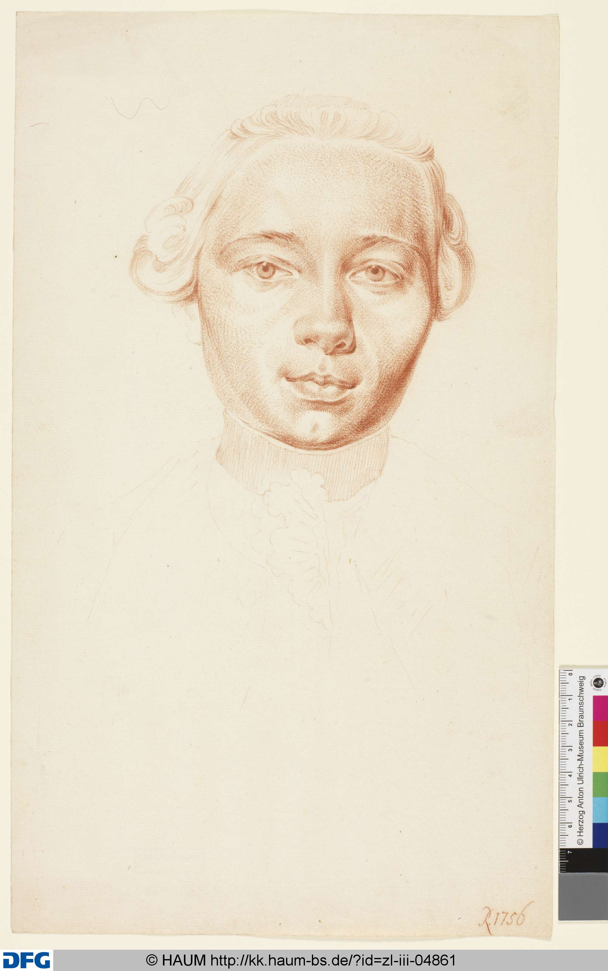 Brustbildnis eines unbekannten jungen Mannes, Monogrammist R, 1756