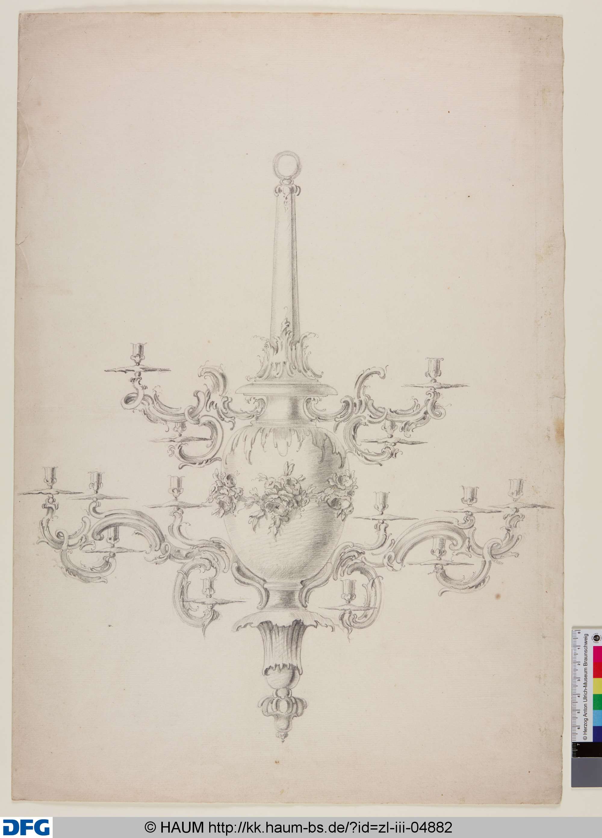 Kronenleuchter mit Blüten- und Blattwerk, Johann Wilhelm Meil, 1753–1805