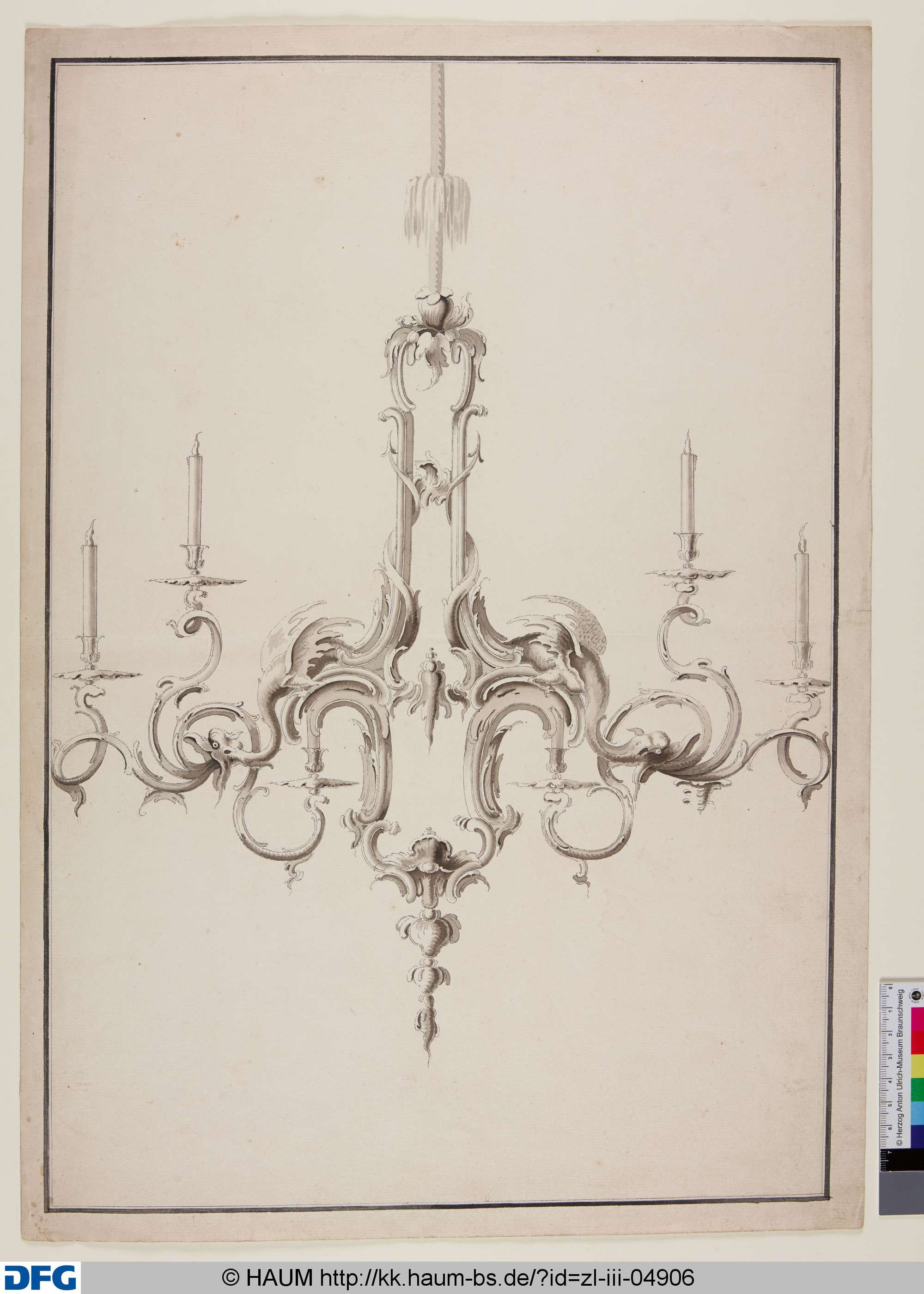 Kronenleuchter mit feuerspeienden Drachen, Johann Wilhelm Meil, 1753–1805